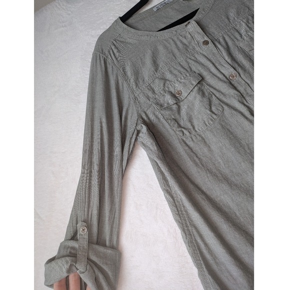 Toad&Co Organic Cotton Button Front Tunic Top Gray Long Sleeve Roll Tab Medium - Picture 1 of 8